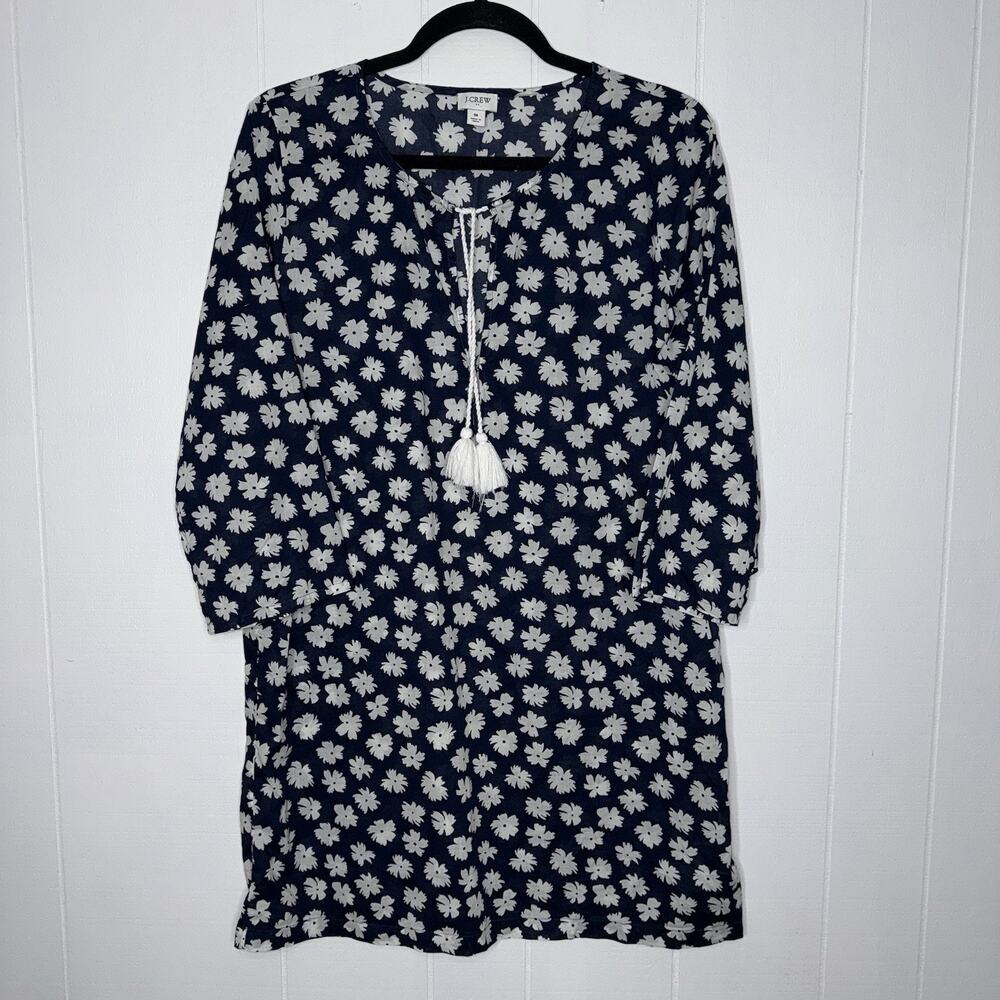J. Crew Women’s Floral Tunic Swim Cover Up Dress Navy Blue Size Medium